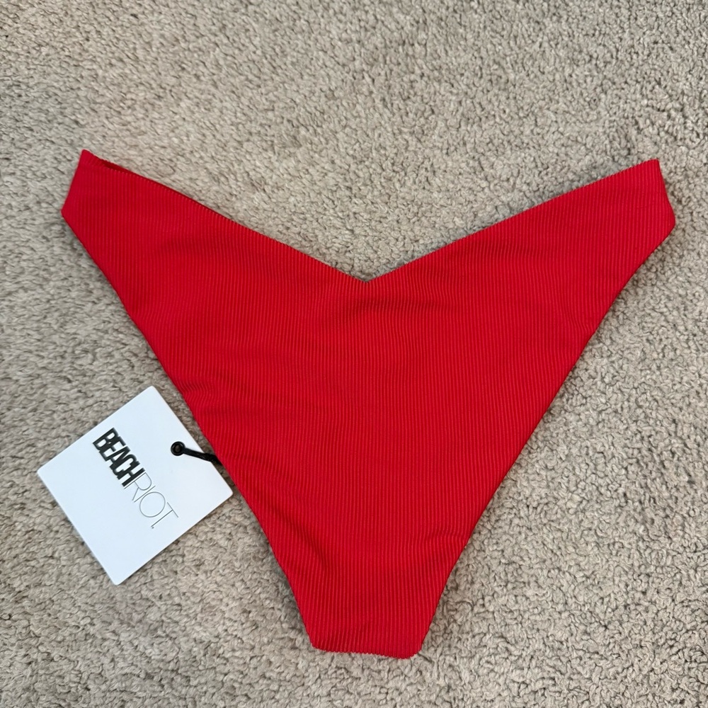 Beach Riot Red Ribbed V-Waist Bikini Bottom - Picture 6 of 6